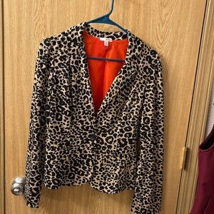 BONGO Leopard Print Blazer with Orange Lining